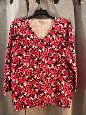 Talbots Pink Floral V-Neck Sweater